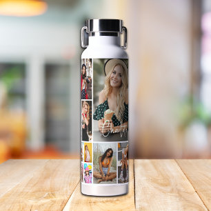 Multi Photo Collage Simple Modern Personalized Water Bottle