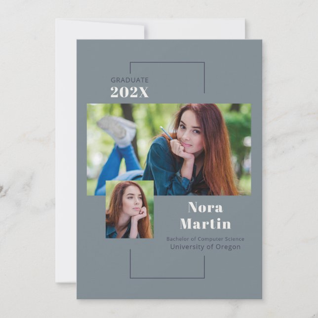 Multi Photo College Graduation Dusty Blue Announcement (Front)