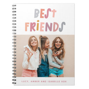 Multi photo colorful fun typography best friends notebook