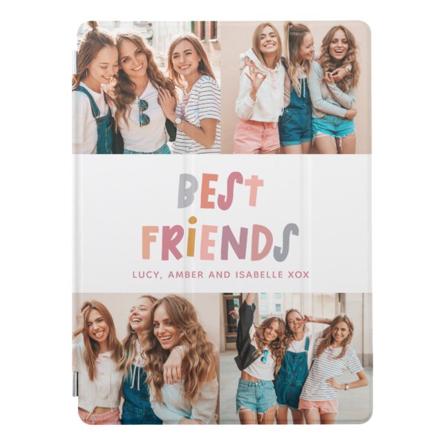 Multi photo colourful fun typography best friends iPad pro cover (Front)