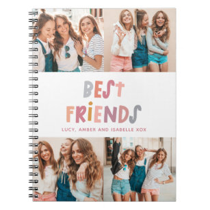 Multi photo colourful fun typography best friends notebook