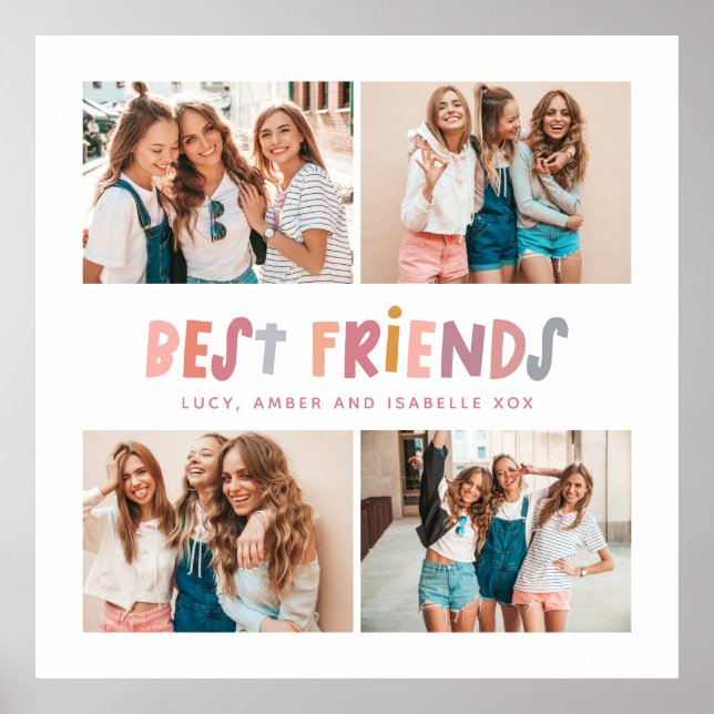 Multi photo colourful fun typography best friends poster (Front)
