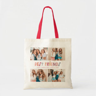 Multi photo colourful fun typography best friends tote bag