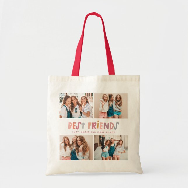 Multi photo colourful fun typography best friends tote bag (Front)