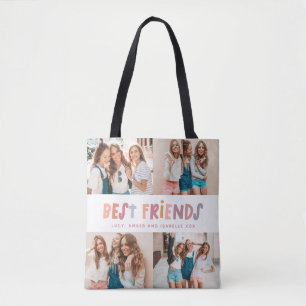 Multi photo colourful fun typography best friends tote bag