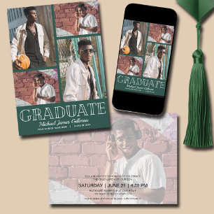 Multi Photo Dark Green Graduation Party Invitation