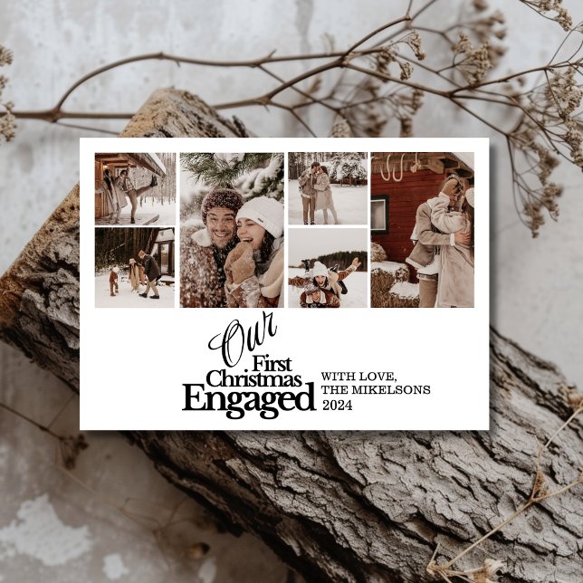 Multi Photo Elegant First Christmas Engaged Holiday Card (Creator Uploaded)