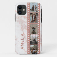 Multi Photo Film Strip Pink Marble Personalised Ca