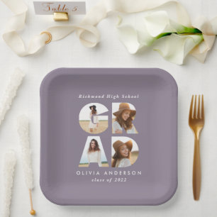 Multi photo grad modern purple party decor paper plate