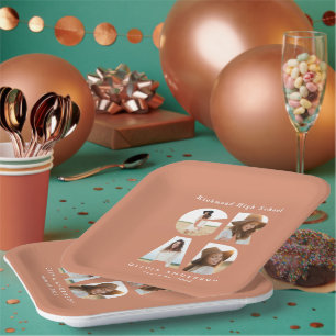 Multi photo grad peach modern elegant party decor paper plate