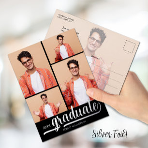 Multi Photo Graduation Party Foil Invitation Postcard