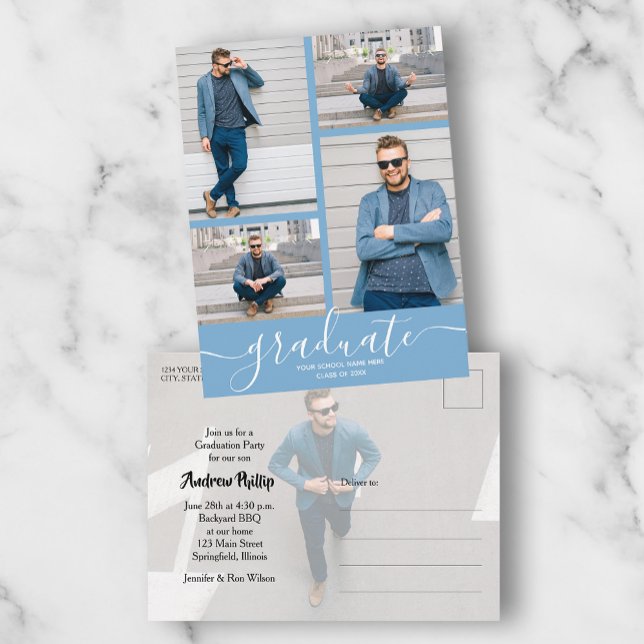 Multi Photo Graduation Party Invitation Postcard (Creator Uploaded)