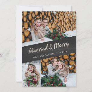 Multi Photo   Married and Merry Chalkboard Look Holiday Card