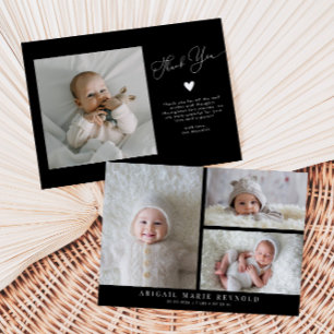 Multi Photo Minimalist Black Birth Announcement