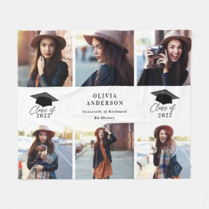 Multi photo modern black white script graduation f fleece blanket