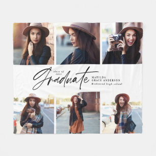 Multi photo modern black white script graduation f fleece blanket