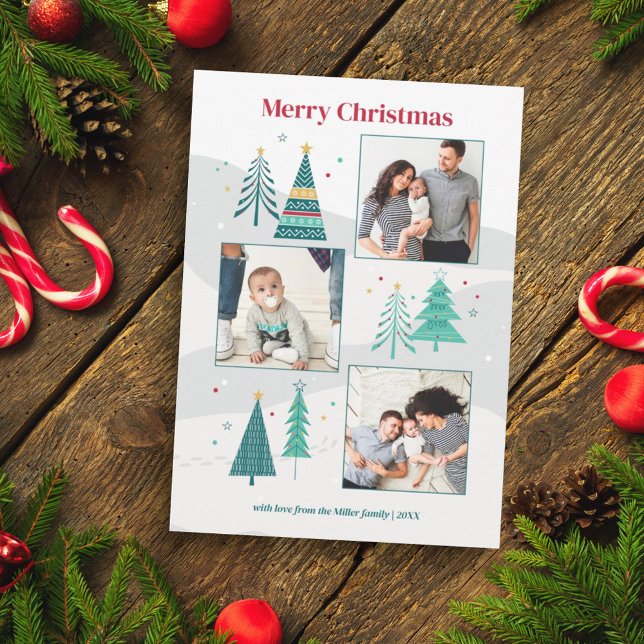 Multi Photo Modern Christmas Tree Family Holiday Card (Creator Uploaded)