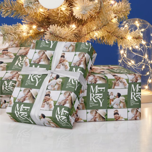 multi photo modern colourful green typography  wrapping paper (Holidays)