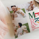 multi photo modern colourful typography unique cushion<br><div class="desc">Colourful vintage graphic unique typography merry chritsmas multi photo holiday ornament design. Part of a bold fun holiday collection.</div>