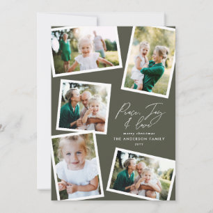 Multi photo modern elegant olive green party holiday card