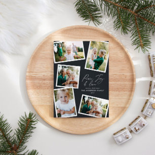 Multi photo modern elegant script black holiday card