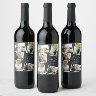 Multi photo modern elegant script black wine label