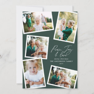 Multi photo modern elegant script green party holiday card