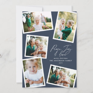Multi photo modern elegant script navy blue party holiday card