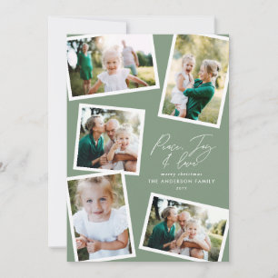 Multi photo modern elegant script sage green party holiday card