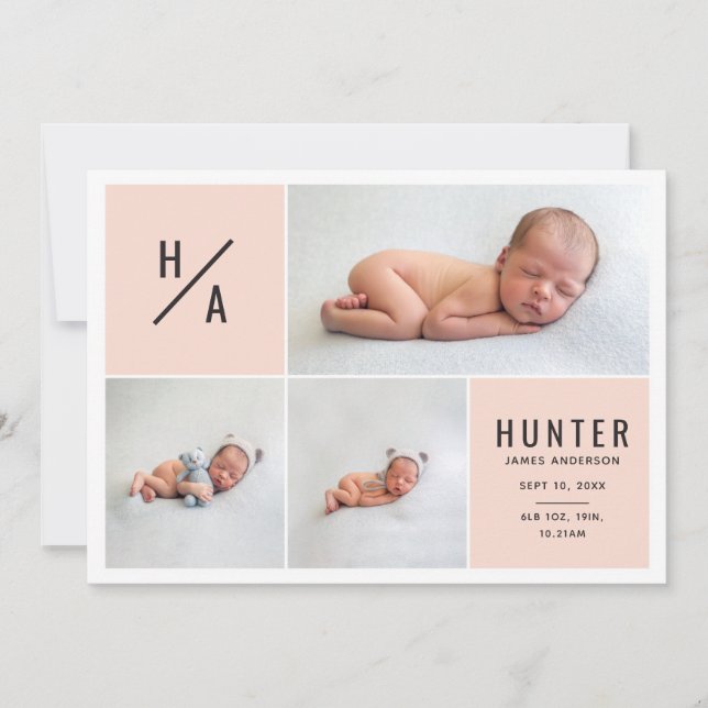 Multi photo modern geometric birth announcement (Front)