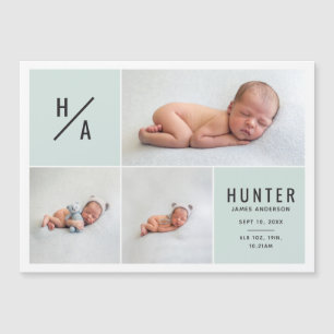 Multi photo modern geometric birth announcement