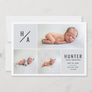 Multi photo modern geometric birth announcement