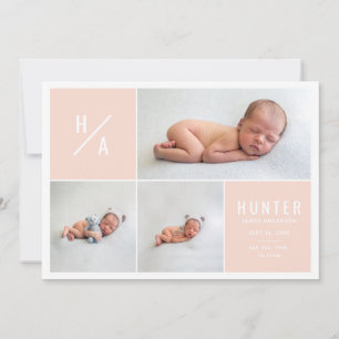 Multi photo modern geometric birth announcement