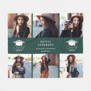 Multi photo modern green script graduation fleece blanket