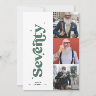 Multi photo modern minimal simple sage green 70th invitation