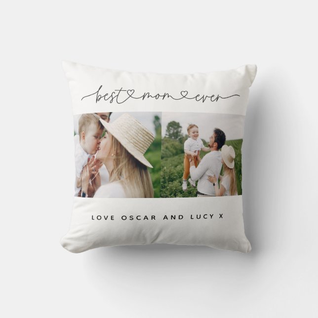 Multi photo modern script typography best mum  cushion (Front)