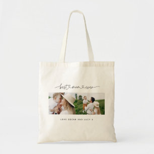 Multi photo modern script typography best mum pape tote bag
