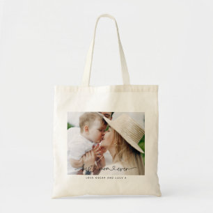 Multi photo modern script typography best mum tote bag