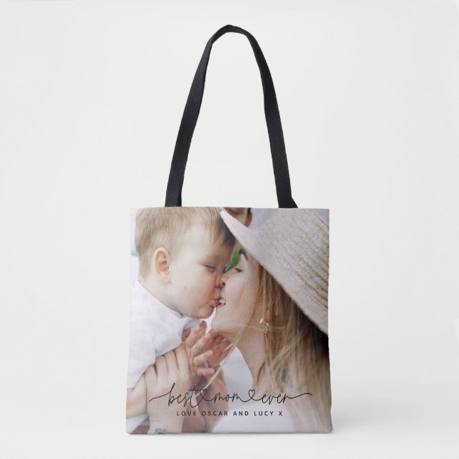 Multi photo modern script typography best mum  tote bag (Front)