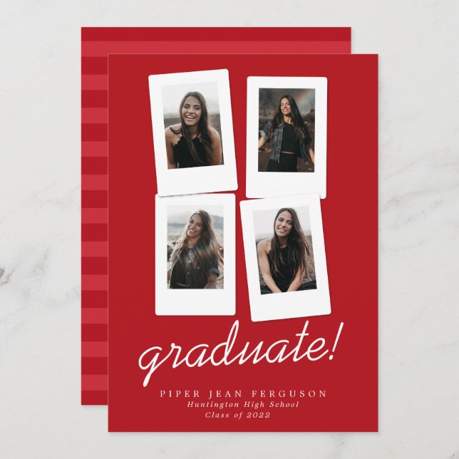 Multi Photo Modern Snapshots Graduation Announcement (Front/Back)