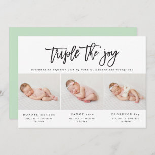 Multi photo modern triplet birth announcement