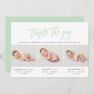Multi photo modern triplet birth announcement