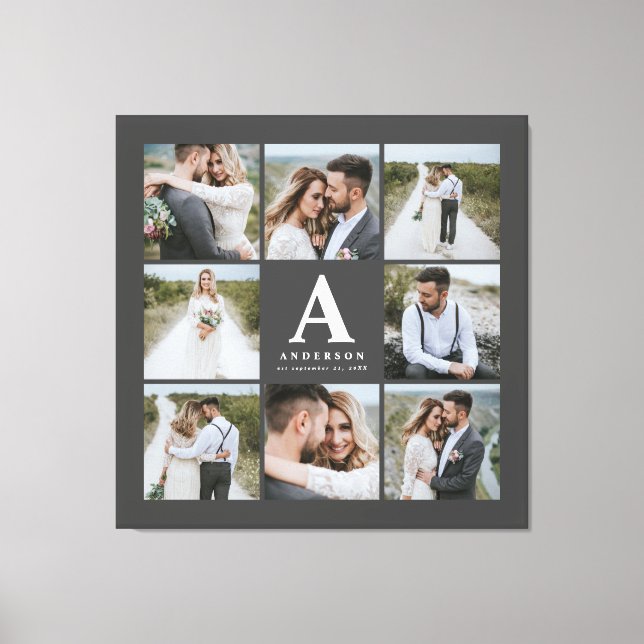 Multi photo monogram wedding family gift canvas print (Front)