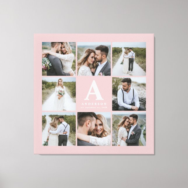 Multi photo monogram wedding family gift canvas print (Front)