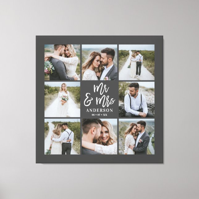 Multi photo monogram wedding family gift canvas print (Front)