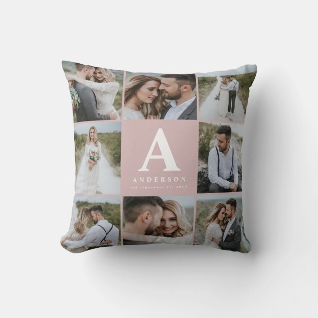 Multi photo monogram wedding family gift cushion (Front)