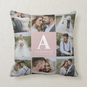 Multi photo monogram wedding family gift cushion