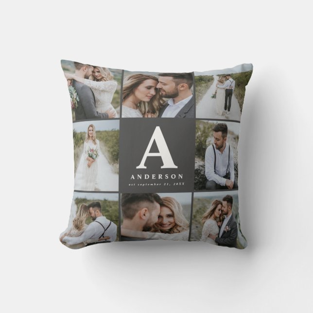 Multi photo monogram wedding family gift cushion (Front)