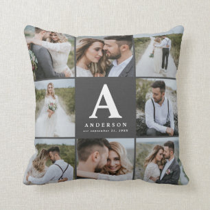 Multi photo monogram wedding family gift cushion
