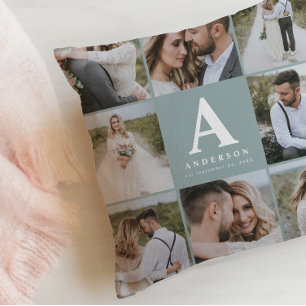 Multi photo monogram wedding family gift cushion